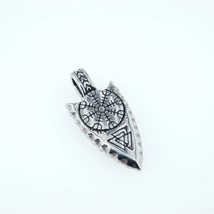 Vintage stainless steel Viking arrow pendant necklace with Vegvisir and Valknut symbols
