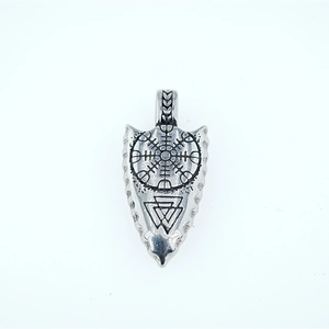 Viking Vegvisir and Valknut triangle arrow pendant necklace in vintage silver steel