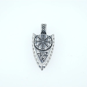 Viking triangle arrow pendant necklace in silver stainless steel with Norse symbols