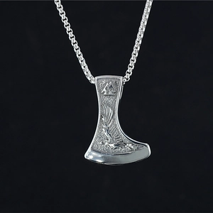 Collar de hacha vikinga de acero inoxidable con colgante en relieve de Valknut y cuervo
