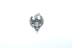 Macro detail of a punk eagle shield pendant made of durable vintage stainless steel