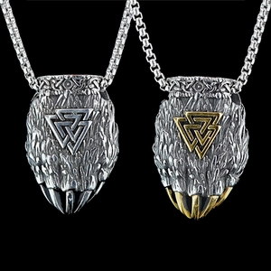 Vintage Viking Valknut Bear Claw Pendant Necklace For Men Titanium Steel Distressed Rune Amulet Celtic Knot Jewelry