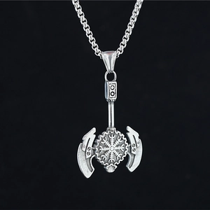 Vintage stainless steel viking double axe pendant necklace with vegvisir compass for men
