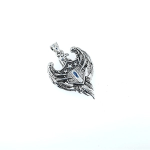 Hip hop punk eagle shield pendant necklace in vintage silver stainless steel finish