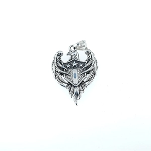 Vintage stainless steel eagle shield pendant with retro punk rock street style on white background