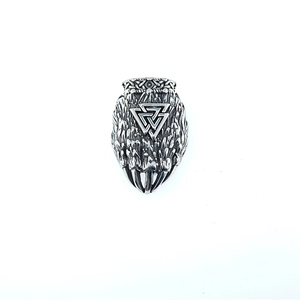 Vintage Viking bear paw necklace with Valknut symbol in aged stainless steel