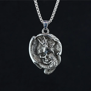 Collier Pendentif Crâne et Dragon Vintage Punk Gothique pour Homme Acier Inoxydable Titane Hip Hop Streetwear Bijoux