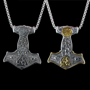 Collier Pendentif Marteau de Thor Viking Vintage en Acier Inoxydable Mjölnir Valknut Vegvisir Corbeau Bijoux de Mythologie Nordique pour Hommes