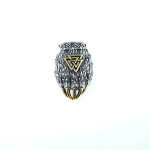 Viking bear paw pendant necklace with Valknut symbol and vintage stainless steel finish