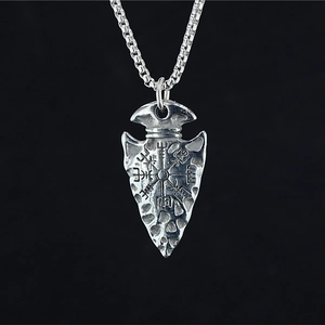 Collier vintage en acier inoxydable avec pendentif flèche viking et boussole vegvisir