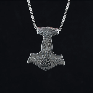 Collier pendentif marteau de Thor viking vintage avec symboles Valknut et chaîne carrée