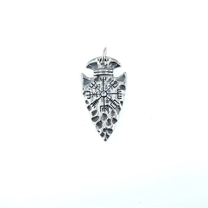 Pendentif flèche boussole Viking Vegvisir vintage en acier inoxydable argenté
