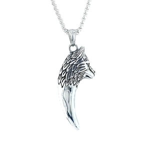 Collier Pendentif Tête de Loup en Acier Titane Vintage pour Hommes Style Punk Hip Hop Rétro Bijoux Animaux Dent de Loup