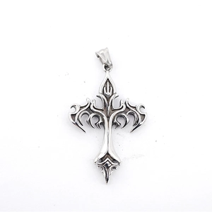 Pendentif croix gothique rétro en acier inoxydable argenté pour mode hip-hop homme
