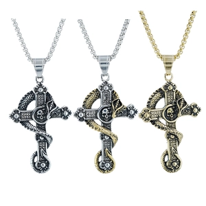 Collana Gotica a Croce in Acciaio Inossidabile Vintage per Uomo Pendente Punk Rock con Teschio e Serpente Gioielli Hip Hop Regalo