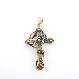 Collana con ciondolo a croce con teschio e dragone oro vintage in stile gothic punk