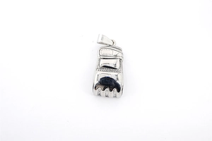 Detailed view of silver boxing glove pendant with realistic stitching and polished finish