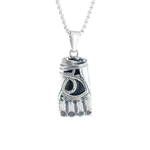 Vintage Stainless Steel Boxing Glove Spartan Hand Pendant Necklace For Men Retro Hip Hop Jewelry Distressed Finish Gift