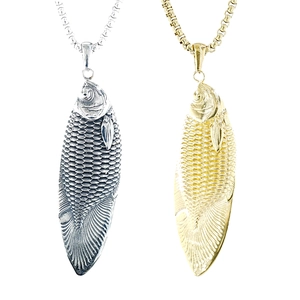 Collana con Ciondolo a Forma di Pesce in Acciaio al Titanio Vintage per Uomo Donna Hip Hop Carpa Ciondolo Animale Oro Argento