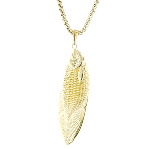 Collana vintage da uomo con ciondolo a forma di pesce dorato in acciaio inossidabile