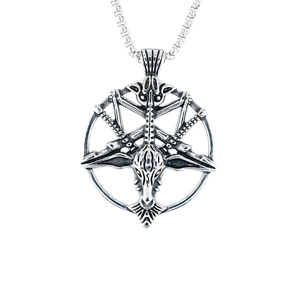Vintage Baphomet Satan Goat Head Pentagram Pendant Necklace Titanium Steel Antique Silver Punk Men Jewelry Hip Hop Sweater Chain