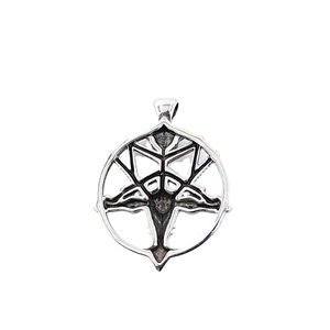 Silver stainless steel Baphomet goat head pendant with gothic hollow pentagram design