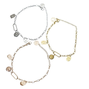 Fashion Stainless Steel Smiley Face Pendant Bracelet For Women Men Edgy Polished Letter Metal Charm Adjustable Wristband Jewelry