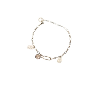 Gold chain bracelet with smiley face charms and Made For You engraved metal tag