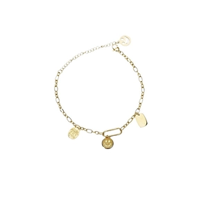 Golden titanium steel chain bracelet with smiley face charm and made for you pendant