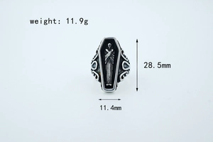 Gothic coffin ring details featuring detailed carvings and 11.9g weight dimensions
