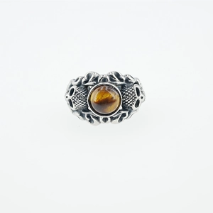 Bague tête de mort vintage en acier pour homme avec pierre oeil de tigre style punk gothique