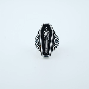 Gothic Titanium Steel Skull Coffin Ring Retro Punk Cross Heart Relief Adjustable Finger Ring For Men Women Vintage Jewelry