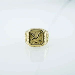 Bague chevalière aigle rétro hip hop pour hommes en finition dorée avec motif relief