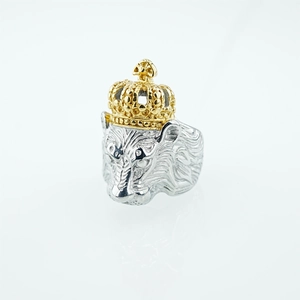 Punk Two Tone Titanium Steel Lion King Crown Ring For Men Vintage Gothic Domineering Animal Jewelry Bold Biker Finger Ring
