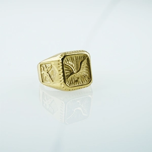 Bague vintage pour hommes en acier inoxydable doré avec motif d'aigle en relief
