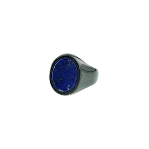 Titanium steel oval signet ring with dark blue stone inlay for men fashion jewelry