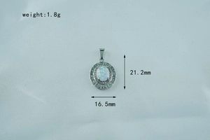 Detailed macro view showing the 1.8g opal pendant dimensions with Greek key border