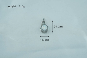 Detail view of titanium steel necklace featuring opal pendant with dimensions and weight