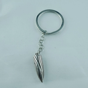 Minimalist silver titanium steel bullet pendant keychain with engraved vertical grooves