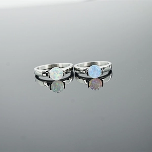 Minimalist Titanium Steel Round Opal Ring For Women Vintage Geometric Inlaid Blue White Opal Finger Ring Fashion Jewelry