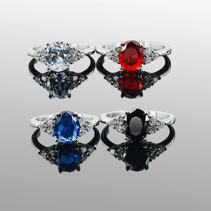 Vintage Palace Style Titanium Steel Oval Rhinestone Ring For Women Elegant Colored Gemstone High End Party Jewelry Accessory