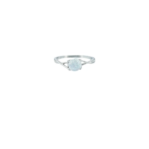 Bague vintage en argent avec opale bleue ronde et anneau au design torsadé