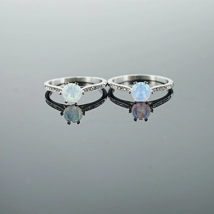 Vintage Titanium Steel Artificial Opal Ring For Women Niche Design Cross Pattern Rhinestone Geometric Finger Ring Jewelry