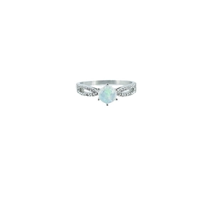 Verstellbarer Ring aus 925er Silber mit rundem weißen Opal und Zirkonia-Akzenten