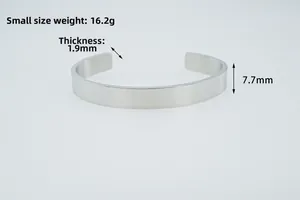 Polished silver adjustable bangle detail showing 7.7mm width and 16.2g weight