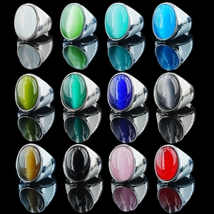 Anello Vintage in Acciaio Inossidabile con Gemma Occhio di Gatto Ovale per Uomo Donna Anello a Fascia con Pietra Grande Gioielli