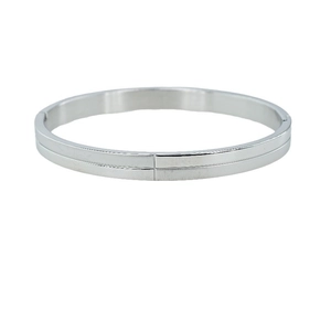 Minimalist 8mm silver stainless steel frosted bangle with sleek circular groove design