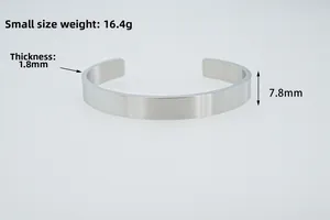 Disegno tecnico che mostra larghezza 7,8mm e spessore 1,8mm del bracciale in acciaio spazzolato