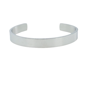 Polished silver stainless steel cuff bracelet with a minimalist mirror finish and open design