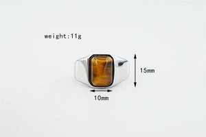 Detail view of titanium steel ring with tiger eye stone inlay and 15mm size dimensions